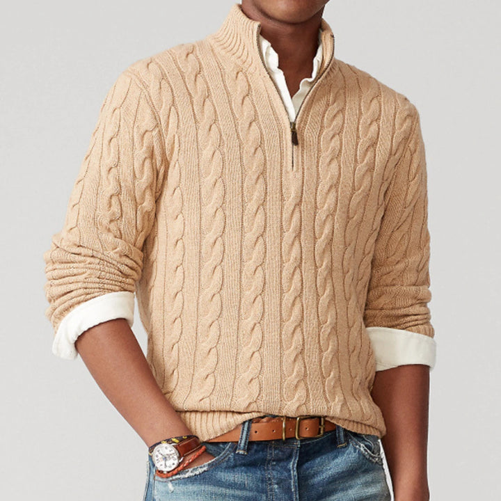 Thibaut | Pull demi-zippé en maille torsadée