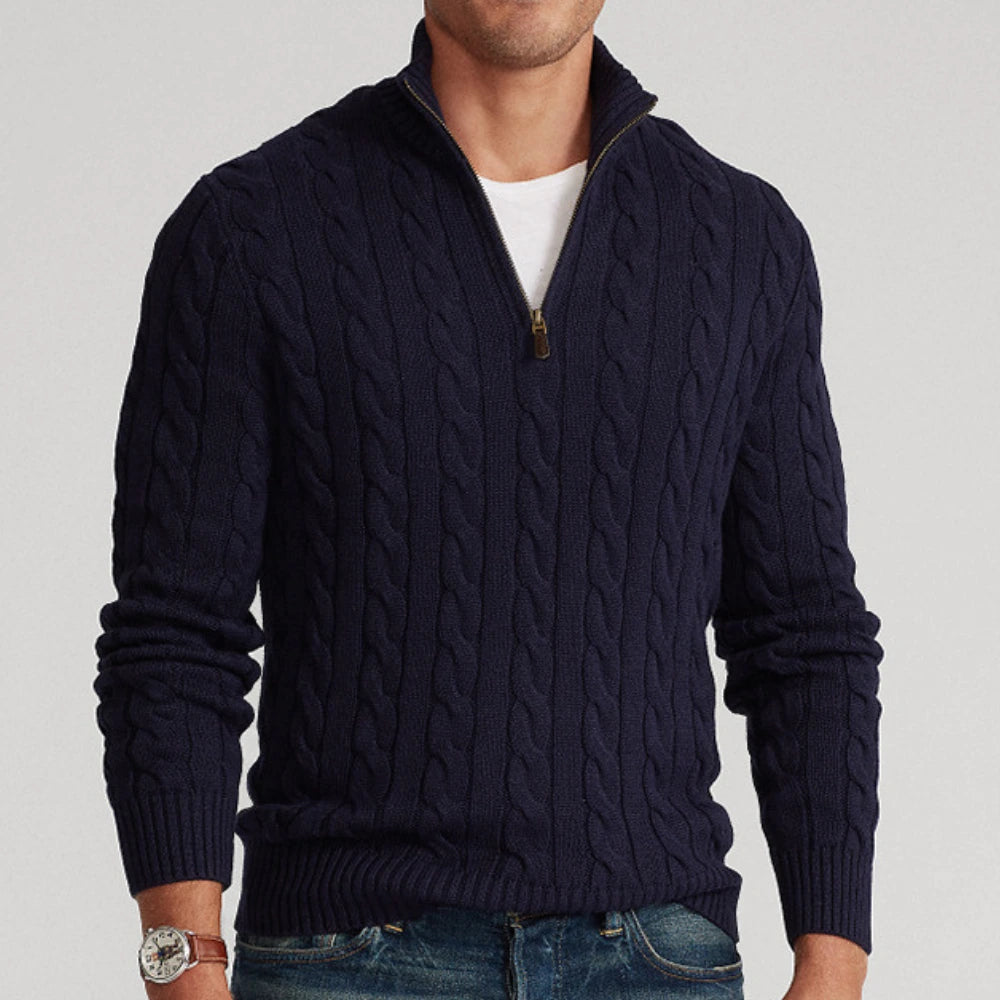 Thibaut | Pull demi-zippé en maille torsadée