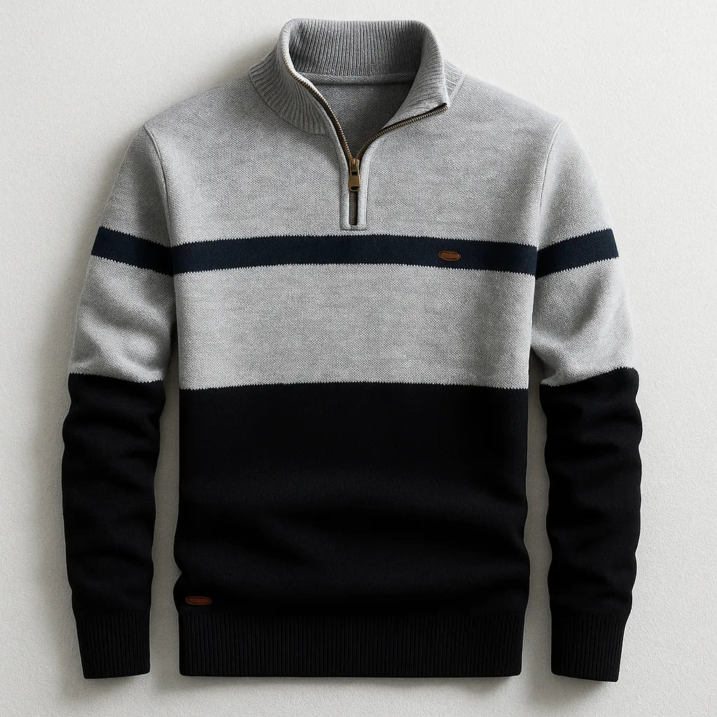 Lazare | Pull demi-zippé à bandes contrastées