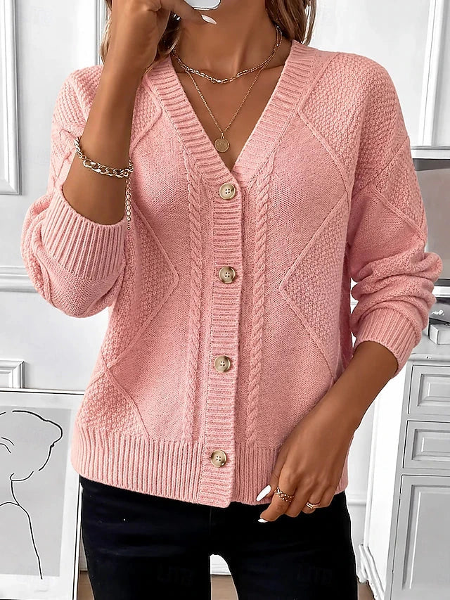 Bathilde | Cardigan col V en maille torsadée à boutons