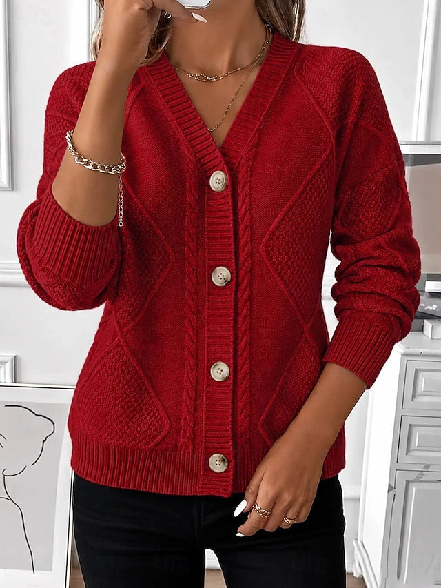 Bathilde | Cardigan col V en maille torsadée à boutons
