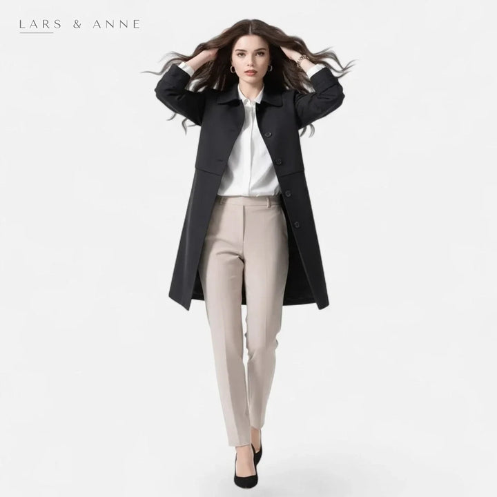 Laurette – manteau long ajusté à double boutonnage