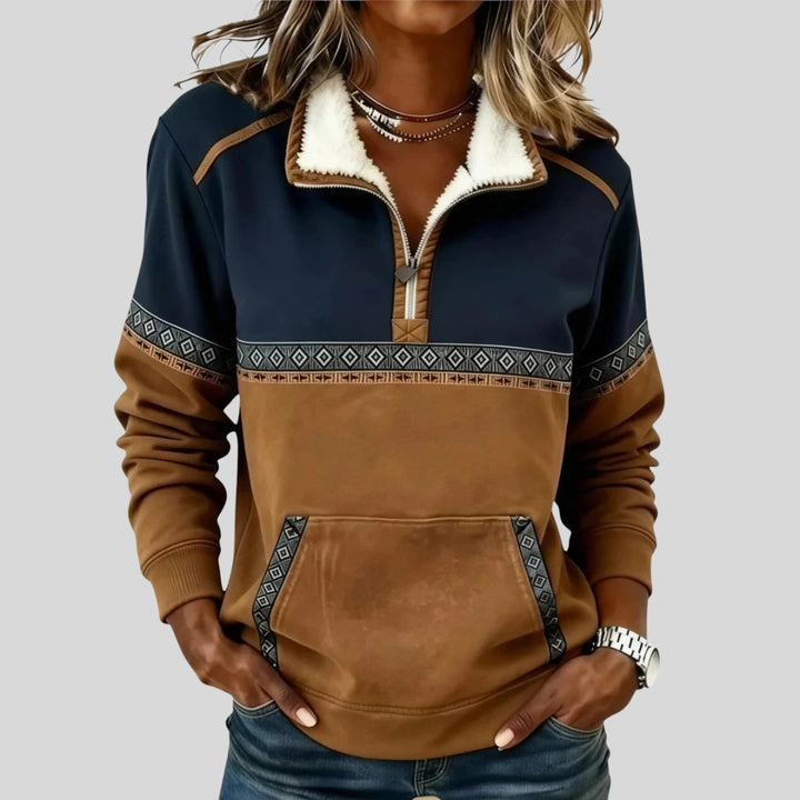 Domitille | Pull demi-zippé bicolore col effet sherpa