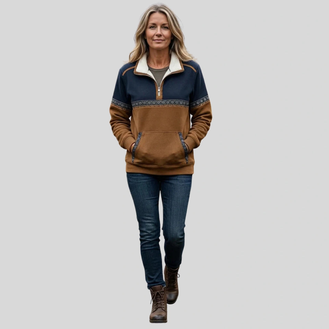 Domitille | Pull demi-zippé bicolore col effet sherpa