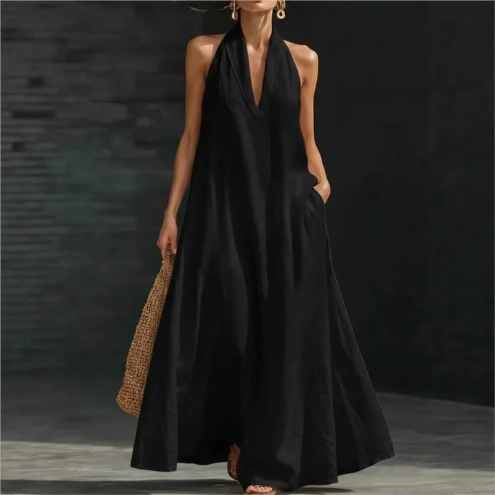 Clara | Robe longue en coton et lin à encolure licou
