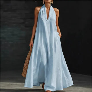 Clara | Robe longue en coton et lin à encolure licou