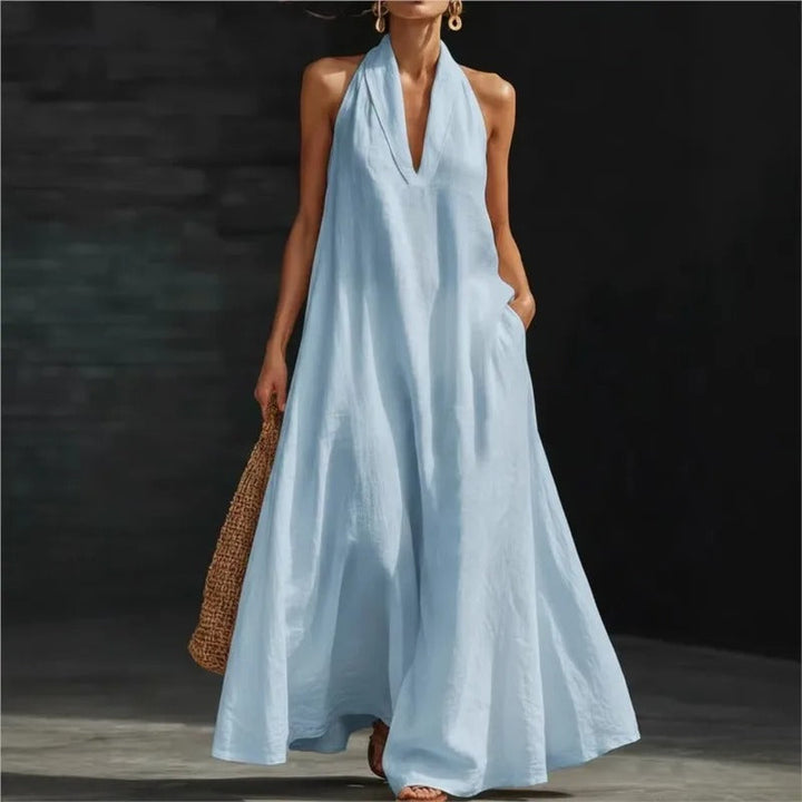 Clara | Robe longue en coton et lin à encolure licou