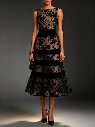Odette | Robe midi en tulle brodé fleuri