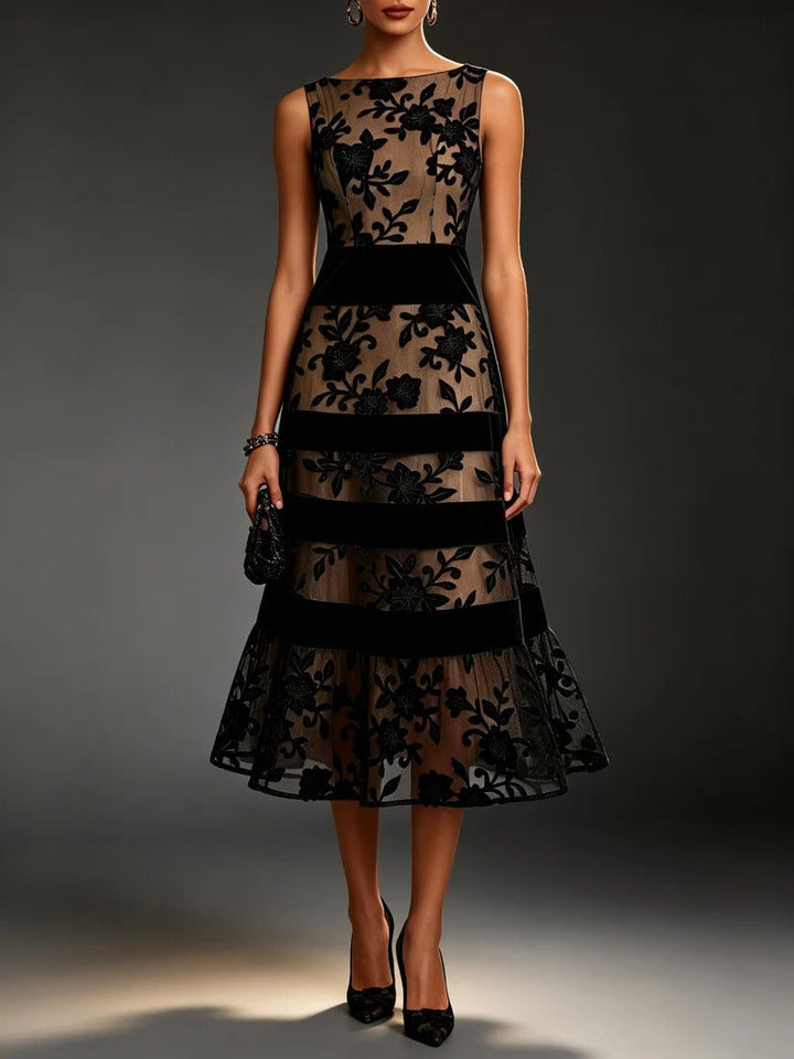 Odette | Robe midi en tulle brodé fleuri