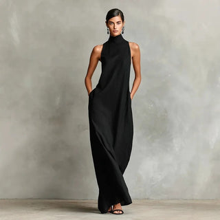 Marina | Robe longue à col montant et poches