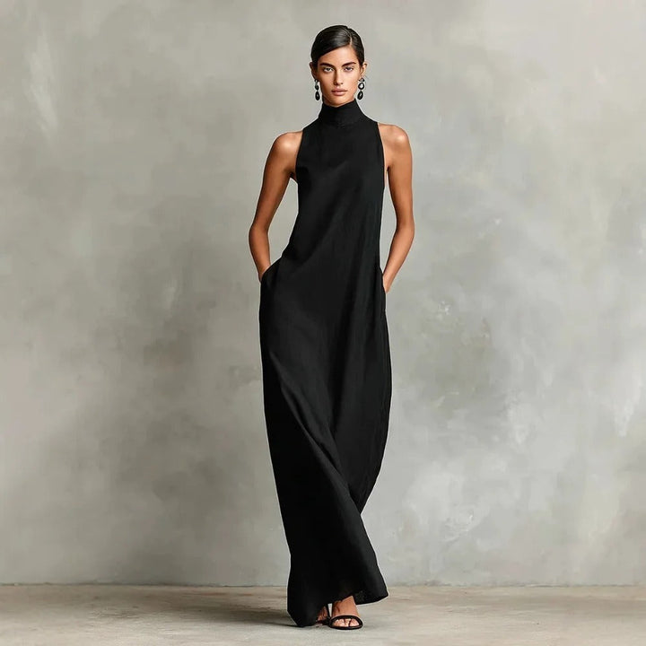 Marina | Robe longue à col montant et poches