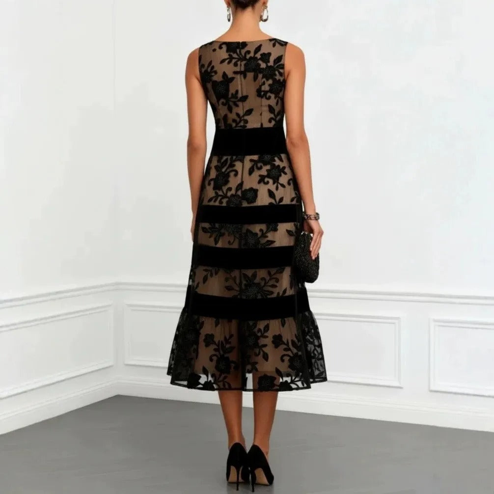 Odette | Robe midi en tulle brodé fleuri