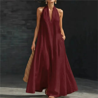 Clara | Robe longue en coton et lin à encolure licou