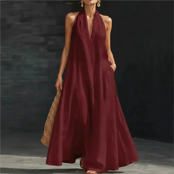 Clara | Robe longue en coton et lin à encolure licou
