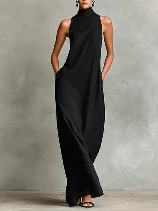 Marina | Robe longue à col montant et poches