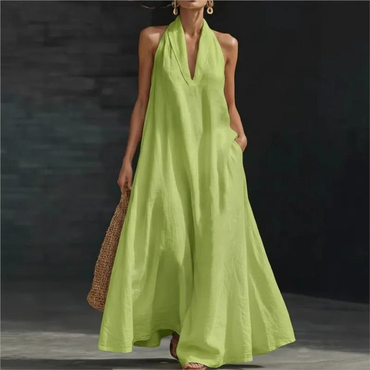 Clara | Robe longue en coton et lin à encolure licou