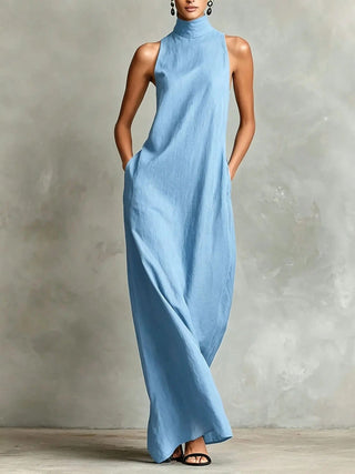 Marina | Robe longue à col montant et poches
