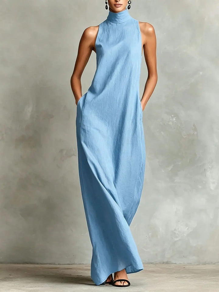 Marina | Robe longue à col montant et poches
