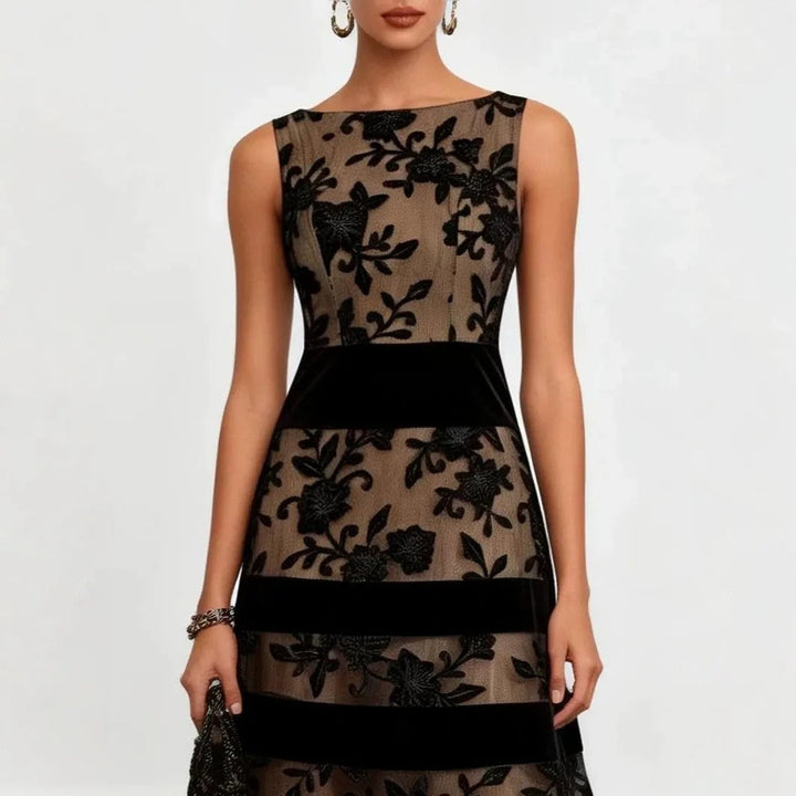 Odette | Robe midi en tulle brodé fleuri