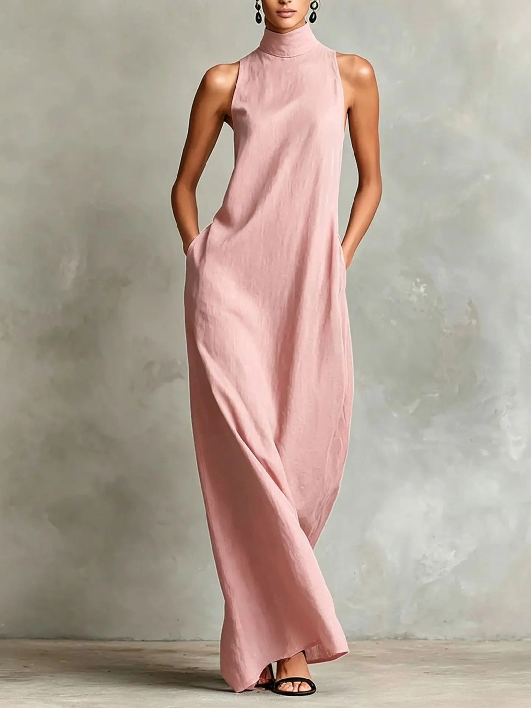 Marina | Robe longue à col montant et poches