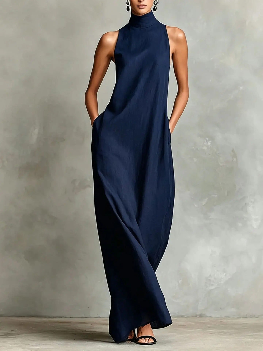 Marina | Robe longue à col montant et poches