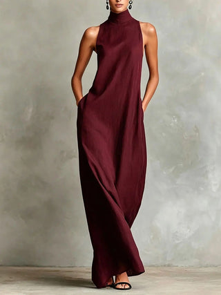 Marina | Robe longue à col montant et poches