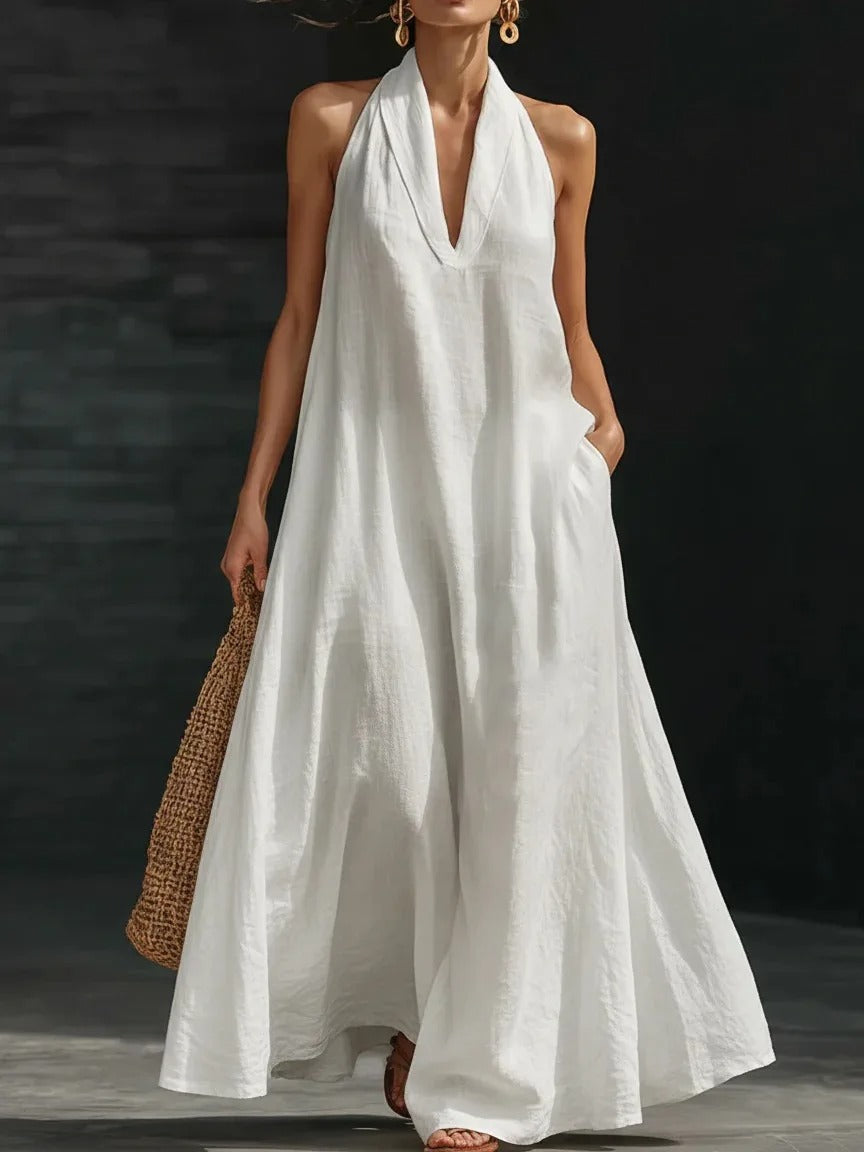 Clara | Robe longue en coton et lin à encolure licou