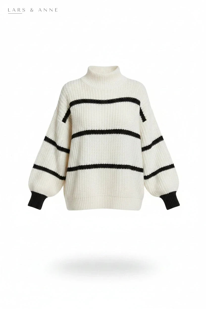 Maïté – pull col montant rayé en maille côtelée