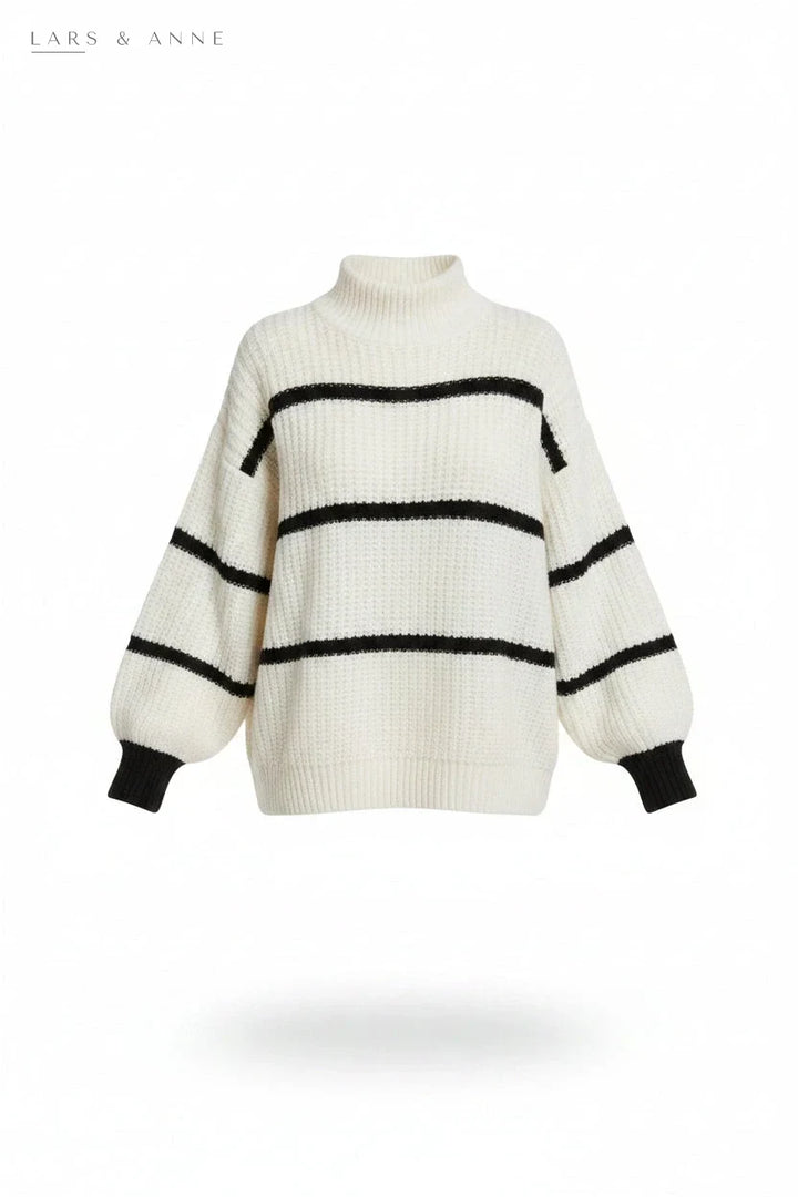 Maïté – pull col montant rayé en maille côtelée