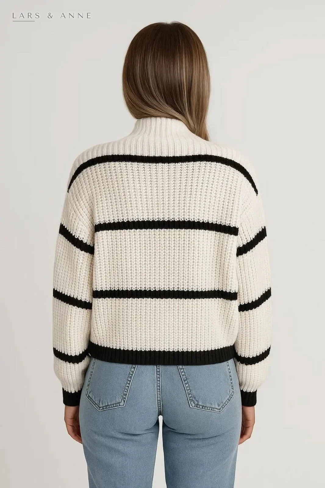 Maïté – pull col montant rayé en maille côtelée