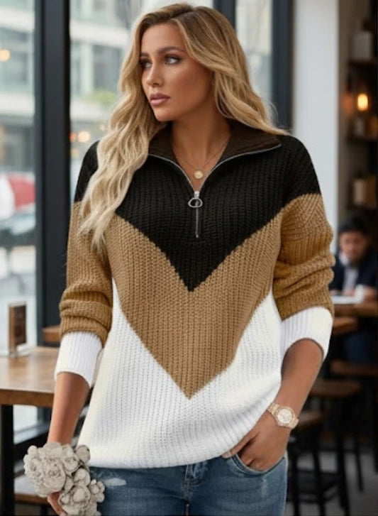 Aldine | Pull demi-zippé tricolore en grosse maille