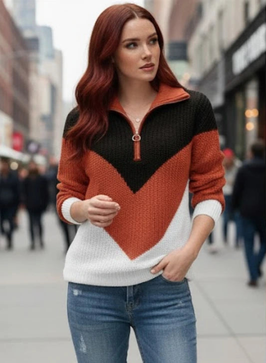Aldine | Pull demi-zippé tricolore en grosse maille