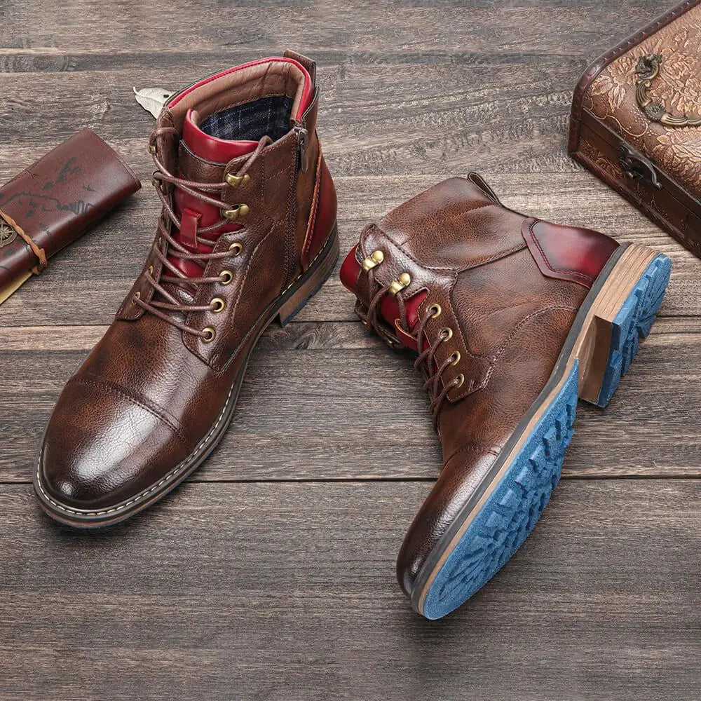 Mathieu | Bottines effet cuir à lacets et zip