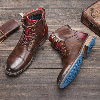 Mathieu | Bottines effet cuir à lacets et zip