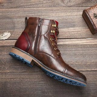 Mathieu | Bottines effet cuir à lacets et zip