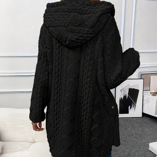 Évelyne | Veste longue à capuche boutonnée effet peluche