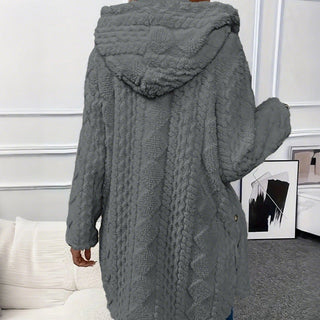 Évelyne | Veste longue à capuche boutonnée effet peluche