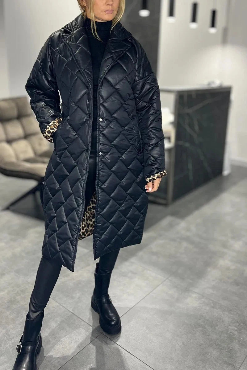 Mahaut | Manteau long matelassé à doublure léopard