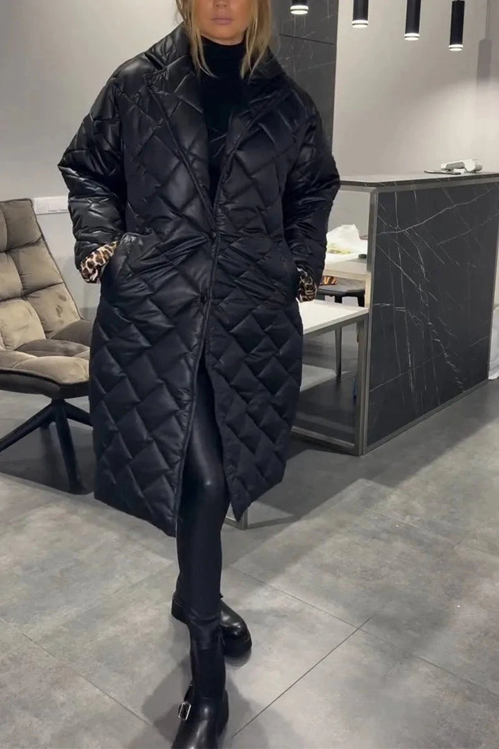 Mahaut | Manteau long matelassé à doublure léopard