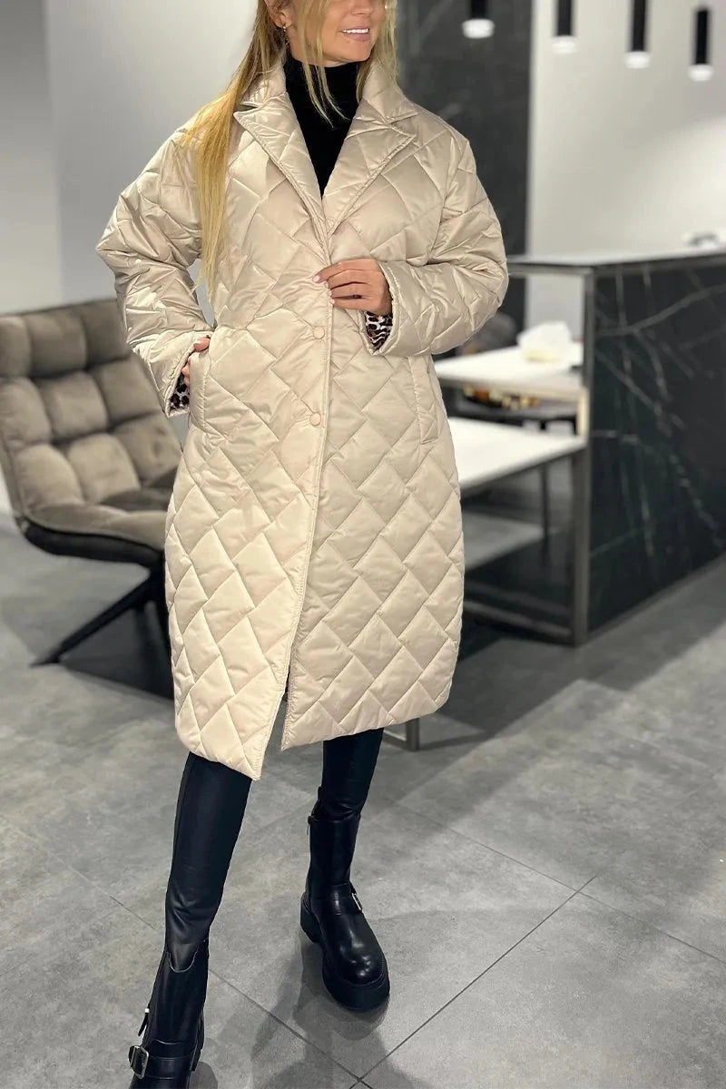 Mahaut | Manteau long matelassé à doublure léopard