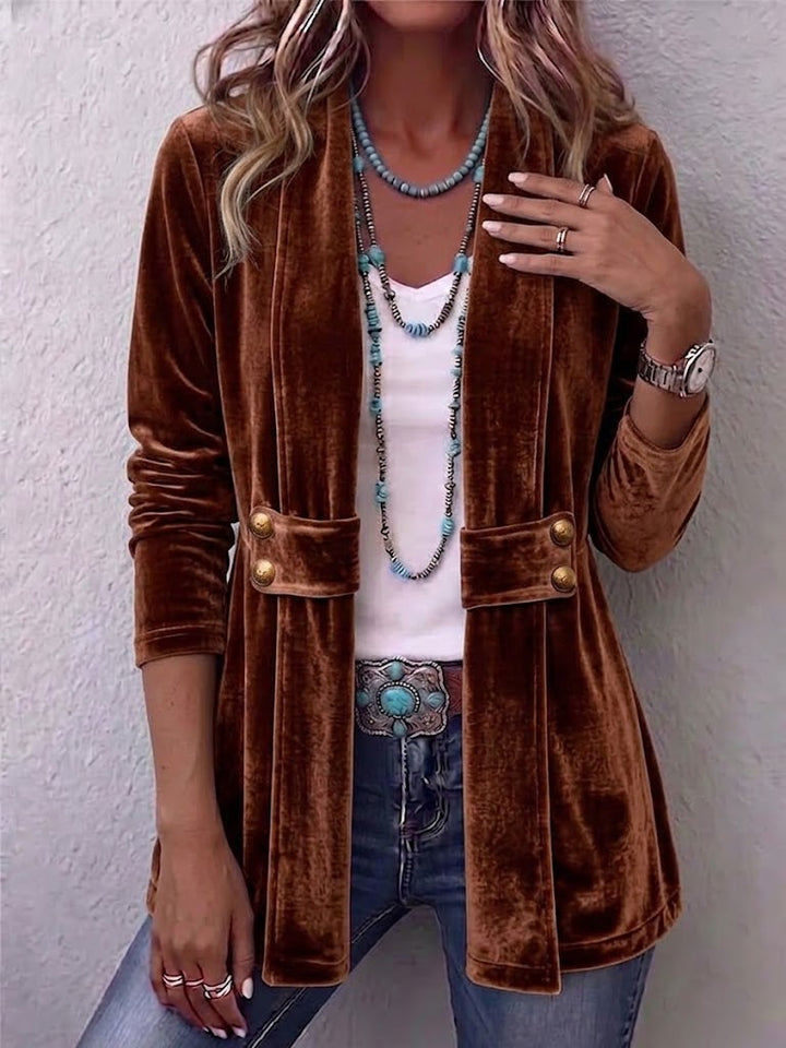 Renée | Veste ouverte vintage à revers et boutons, manches longues