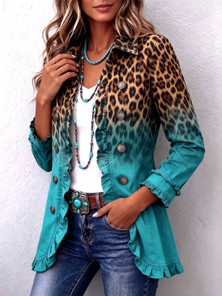 Dominique | Manteau blazer à volants léopard ombré