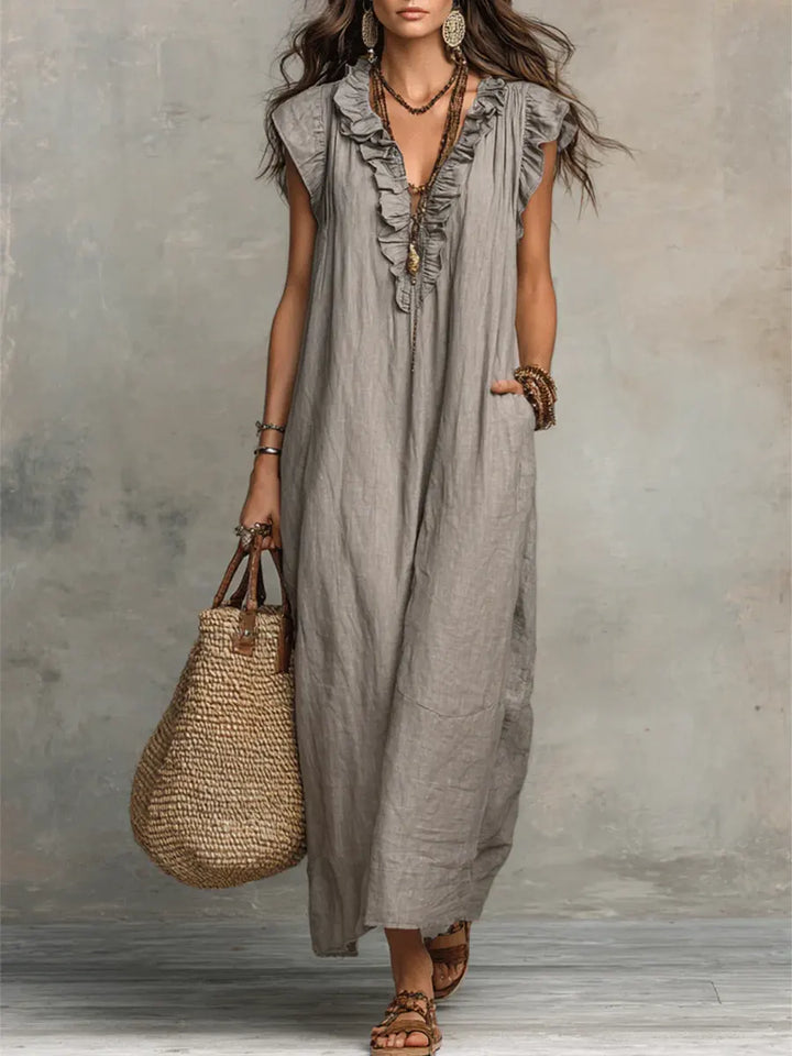 Camelia | Robe longue bohème à col V