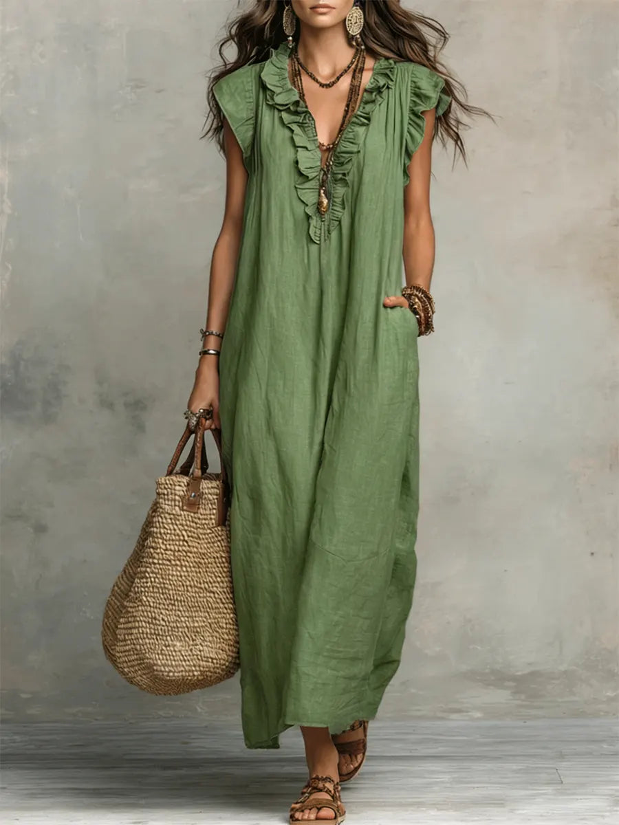 Camelia | Robe longue bohème à col V
