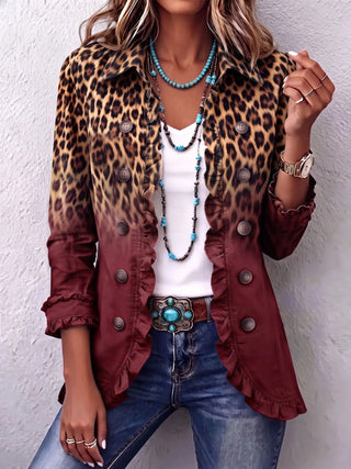 Dominique | Manteau blazer à volants léopard ombré