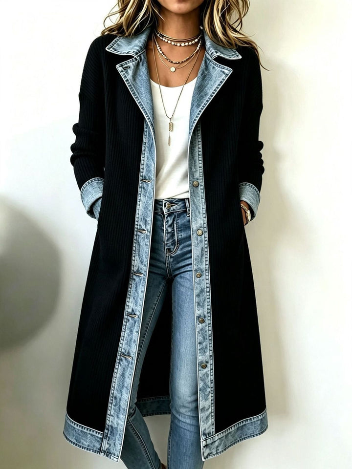 Louise | Cardigan long en maille et denim
