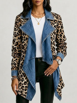 Cécile | Leopard Print &amp; Cropped Denim Panel Jacket