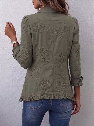 Lisette | Veste utilitaire boho-chic brodée de fleurs à volants