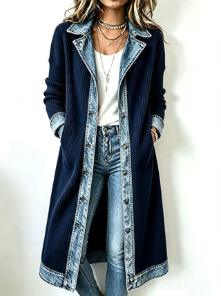 Louise | Cardigan long en maille et denim