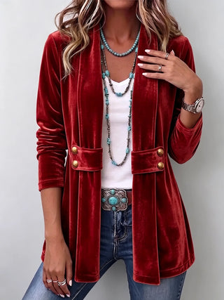 Renée | Veste ouverte vintage à revers et boutons, manches longues